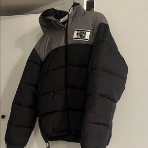 NBA Men's Two-Tone Black and Gray Puffer Jacket